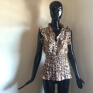 Gorgeous 2000s Ruffled Leopard Print Blouse Vtg